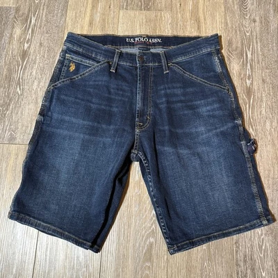 Pantalones Cortos de Jean Denim Polo Assn EE. UU. Talla 32 Pantalones Cortos Lavado Oscuro Sueltos Carpintero Y2K Patín Foto 1 de 4