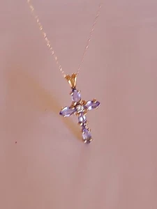 CID 14k GOLD Tansanit Diamant Kreuz Halskette Kette 18"  - Bild 1 von 12