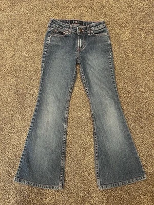 Jeans azules vintage Y2K Lei para niñas talla 8 con costuras rosas corte bota acampanado Foto 1 de 4