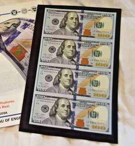 $100 4-NOTE SHEET 2009A Uncut CURRENCY Bills BEP W/ Folder - Picture 1 of 6