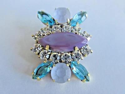 Pretty  Czech Vintage Style Glass Rhinestone Button   Lavender & Turquoise - Image 1 of 3