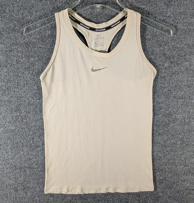 Camiseta sin mangas para correr Nike XS beige tostado Dri-FIT espalda deportiva gimnasio camisa Foto 1 de 4