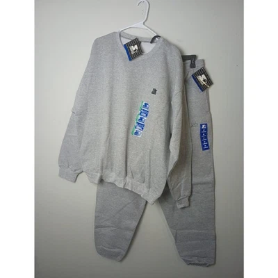 Conjunto de moletom vintage masculino iniciante anos 90 anos 2000 novo com etiquetas cordão gola redonda cinza streetwear - Imagem 1 de 4