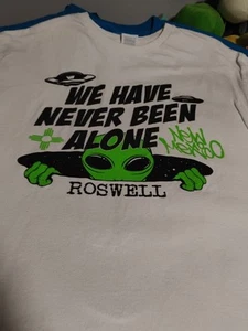Vintage Roswell Mexico Alien Shirt Mens Large White T Flying Saucer Lime Green - Picture 1 of 20