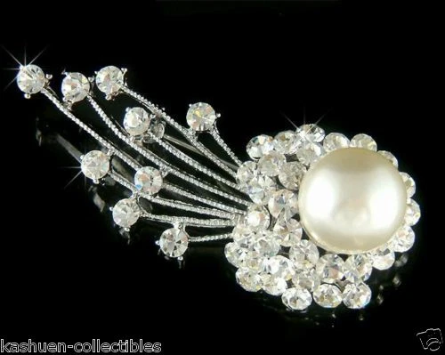 ~ Белый жемчуг падающая звезда ~ сделано с Swarovski кристалл кометы свадебная брошь - Изображение 1 из 1