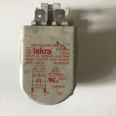 Condensador de potencia de red para lavadora Bosch. Modelo: WAE24061GB Foto 1 de 4