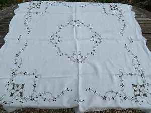 VINTAGE Blanco Lino Topo Bordado Madeira Mantel 102 x 102cm - Imagen 1 de 11