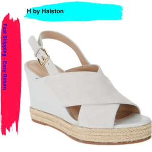 H by Halston Slingback Crossover Espadrille Wedges - Stella Parchment 9 M - Picture 1 of 5
