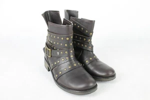 Firetrap Brown Leather Ankle Boots Size UK 7 Studded Straps Pull On Worn Once - Picture 1 of 9
