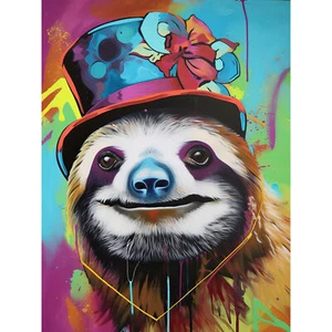 Faultier trägt Damen Sommerhut Modern Pop großer Druck 46x61 cm - Bild 1 von 5