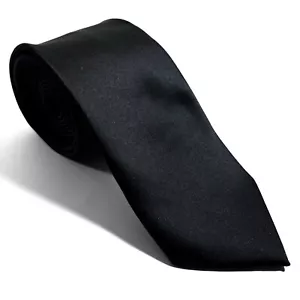 Black Solid Silk-Like Satin Tie (Handmade) - Picture 1 of 4