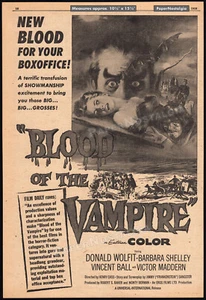 BLOOD OF THE VAMPIRE__Promoción/póster original 1958 Trade AD__Horror universal - Imagen 1 de 1