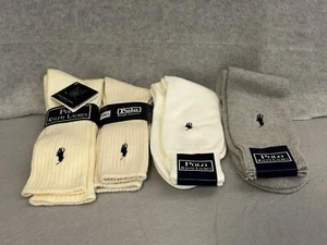 NEW Polo Ralph Lauren Sock Lot 4 Mens Shoe Sz 6-12.5 White Grey Cream USA Made - Picture 1 of 10