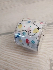 New! Christmas Light Bulb String Snowflake Wired Ribbon 2"x9 FT Crafts Wreath - Picture 1 of 7