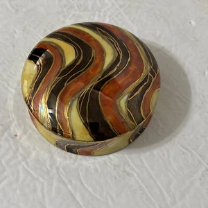 Margie Razar Iridescent Hand Painted Trinket Covered Box Abstract Swirl Gold - Picture 1 of 7