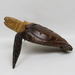 Realistically Carved Wood Loggerhead Sea Turtle Hatchling Figurine 6x6" Handmade - Picture 1 of 11