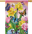 Welcome Spring House Flag 28X40 Double Sided, Burlap Large Vertical Butterfly Fl