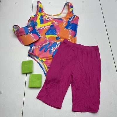 Fantasia de Halloween retrô anos 1980 treino conjunto com 5 peças multicolorida feminina pequena nova - Imagem 1 de 4