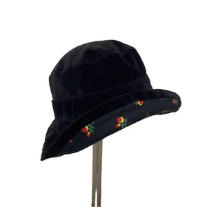 VTG 90s Old Navy Girls Medium Bucket Hat Reversible Velvet Floral Hipster - Picture 1 of 12