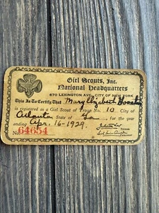 Vintage 1929 Girl Scouts Membership Card National Headquarters New York - Picture 1 of 2