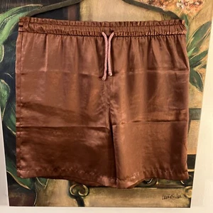 Lencería Cacique Vintage Pantalones Cortos para Dormir Satén PJs Pijama Marrón Cordón Cintura S - Imagen 1 de 7