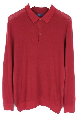 GANT Jumper Men's LARGE Pullover Cashmere Blend Polo Collar Red - Image 1 of 4