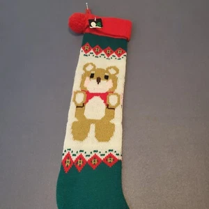 Medias de Navidad vintage de 23" de punto de oso de peluche de Papá Noel - Imagen 1 de 7