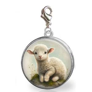 Lil Lamb Glass Top Clip On Charm Bracelets Zipper Pull Purse Charm Handcrafted - Picture 1 of 1