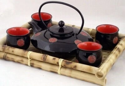 Chinese Art Decor Porcelain Teapot and Tea Cups 5 pcs Set in Wooden Gift Box - Image 1 of 2