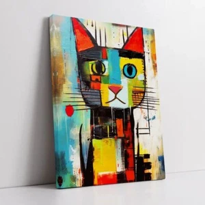 Katze Picasso Stil lustiges Leinwandbild - gerahmter Druck - Poster Papier - Wandbild - Bild 1 von 17