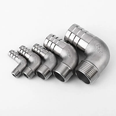 BSP 90° Elbow Hose Joiner/Connector/Tail - Stainless Steel Barbed Pipe Fittings - Image 1 of 4