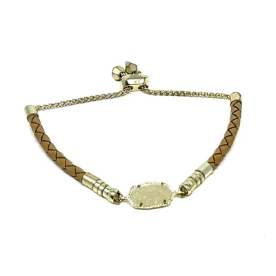Pulsera Kendra Scott Cruz Cuero Trenzado Tostado Ajustable Marfil Druzy Boho Chic Foto 1 de 4