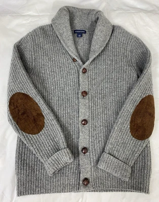 Land's End Men's Wool Cardigan Sweater Size M 38-40 Gray Leather Elbow Patches - Image 1 of 4