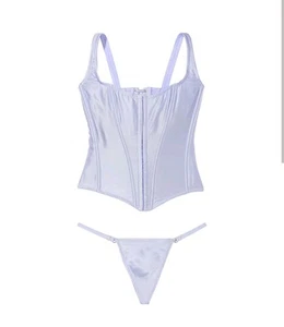 Victoria Secret Corset & Panty Lingerie Set Bustier Light BLue 100% Silk XL NWT - Picture 1 of 7