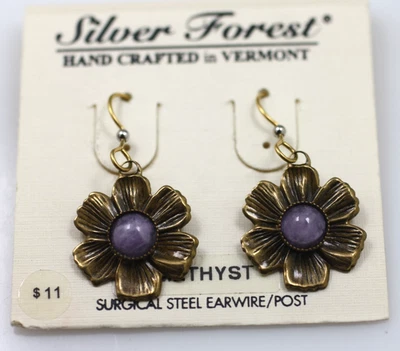 Серебряный лес цветок эмаль фиолетовый аметист падение подвеской крюк пирс серьги новый - Изображение 1 из 4