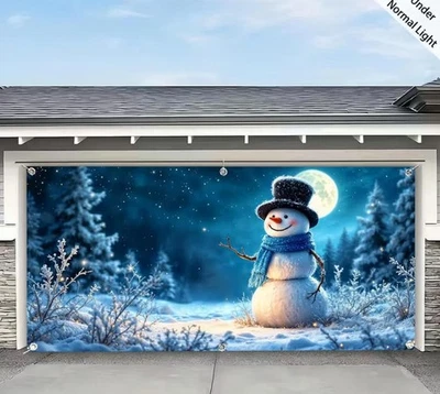 Blau Schneemann Weihnachten Garage Tür Banner Gewebe Outdoor Hintergrund - Bild 1 von 4