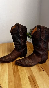 Old Gringo Boots Hand Tooled Western Cowboy Mens 9.5 D Brown Braided Rockabilly - Picture 1 of 13