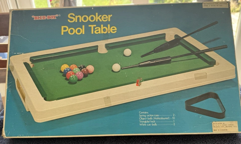 Vintage Blue-Box Snooker Pool Table – Mini Tabletop Billiards Toy Set -  1970s - Image 1 of 4