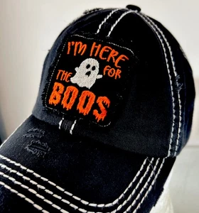 Halloween Hat Cap I'M HERE For The BOOS Ghost Distressed Look Adjustable KBETHOS - Picture 1 of 4