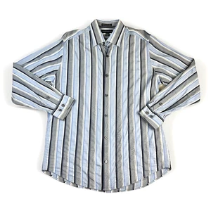 Jhane Barnes Men’s M Italian Fabric Blue Gray Striped Button Shirt Long Sleeve - Picture 1 of 10