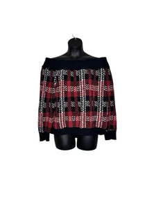 Forever 21+ karierter schulterfreier Pullover rot schwarz weiß Pulli 3X - Bild 1 von 3