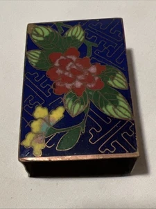 Cloisonne Match Box Cover Copper Enamel Blue Yellow Red Floral Design - Picture 1 of 8