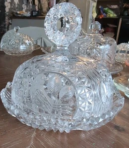 Vintage Hofbauer Byrdes Kristall große Butter- oder Käseschale mit Deckel - 2 Stück - Bild 1 von 7