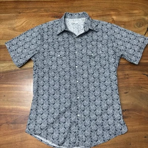Vintage Wrangler Shirt Mens Medium Pearl Snap Blue Paisley Western Cowboy Rodeo - Picture 1 of 17
