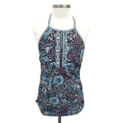 Merona Womens Halter Style Floral Tankini Swim Top w/Tie Back Neck Size L Beach - Image 1 of 4