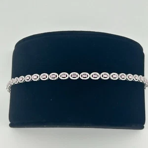Women's Solid 925 Sterling Silver 3mm CZ Tennis Bracelet fancy 8" - Picture 1 of 6