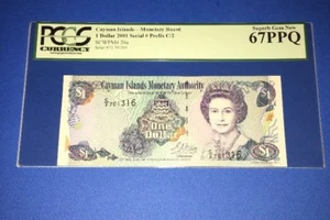 PCGS Valuta Classificata Isole Cayman Monetary Board Banconota $1 2001 Pic26a - Foto 1 di 6