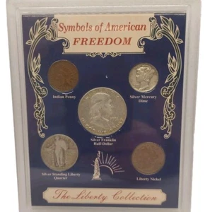Silver Half-Dollar, Quarter and Dime w/Liberty Nickel and Indian Cent in Holder - Picture 1 of 21