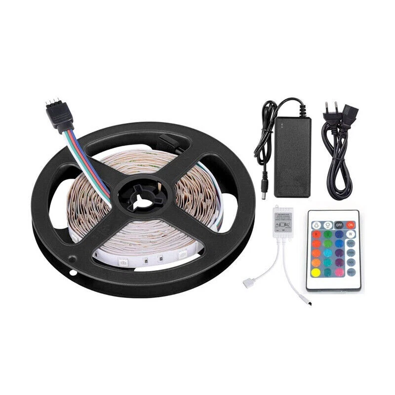 STRISCIA A LED SMD 5050 RGB IP65 5 METRI BOBINA CON ALIMENTATORE E TELECOMANDO - Immagine 1 di 3