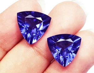 Tanzanite Naturale Pietra Preziosa Sciolta da 8 a 10 Ct Coppia Taglio Trilione Certificata RT05 - Foto 1 di 17